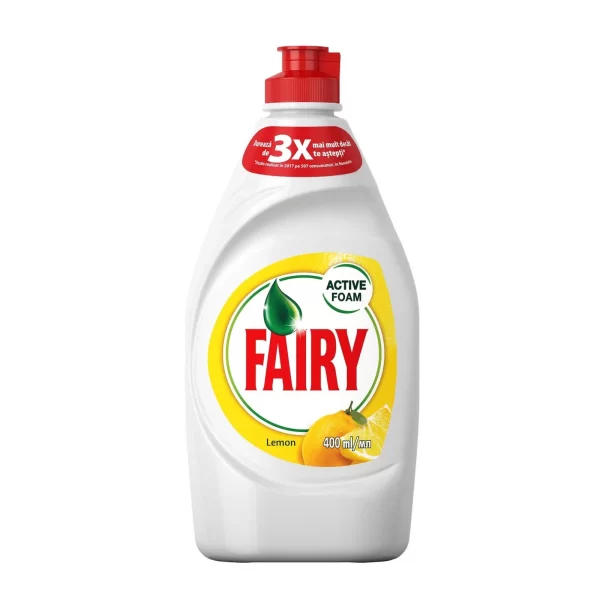 Fairy-Detergent-pentru-vase,-400-ml,-Lemon-590-2187 Fairy detergent de vase, 450 ml, formulă densă cu aromă de lămâie, îndepărtează eficient grăsimea