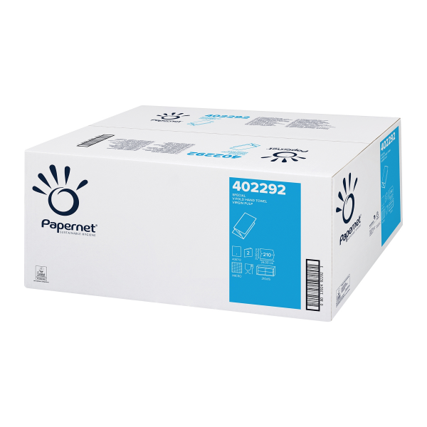 Papernet – Șervețele pliate tip „V”, 2 straturi, alb, 24×21 cm, 210 buc/pachet