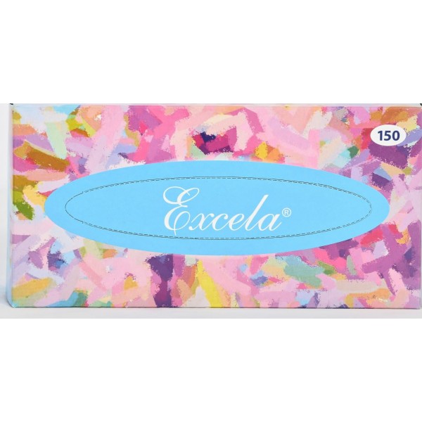 Excela – Șervețele faciale în cutie, 3 straturi, 100% celuloză, albe, 150 buc/pachet