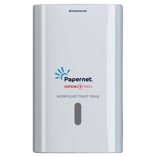 Dispenser hârtie igienică intercalată Papernet – ABS alb, sistem cu cheie, fereastră nivel