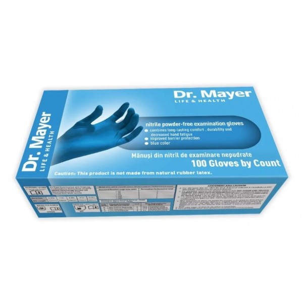 Dr. Mayer Mănuși examinare nitril blue soft – Fine, confortabile, sensibilitate tactilă ridicată, 100 buc