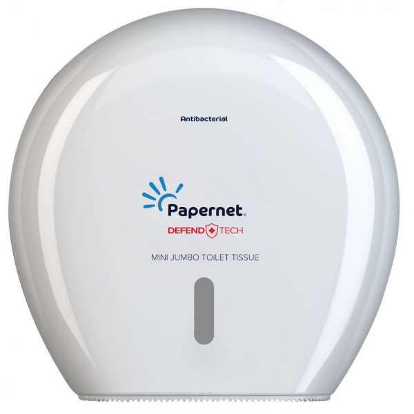 Dispenser rolă hârtie igienică minijumbo PAPERNET Dispenser rolă hârtie igienică minijumbo PAPERNET – ABS alb, sistem cu cheie, fereastră nivel