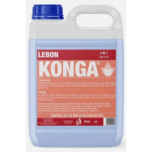 Konga 1112 – Săpun 3‑în‑1 (șampon, gel de duș și balsam), fără parfum, delicat cu pielea, ideal pentru industria alimentară