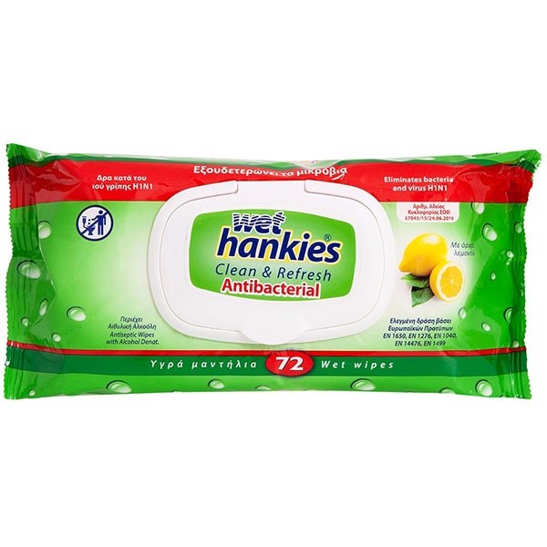 servetele-umede-antibacteriene-wet-hankies.jpg Șervețele umede antibacteriene Wet Hankies, 72 buc, cu alcool etilic și agent antiseptic, curățare rapidă a mâinilor, protecție igienică, recomandate și pentru copii peste 3 ani